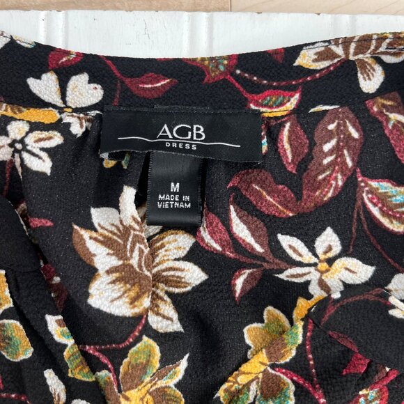 AGB Short Sleeve Dress Medium Black W Multi Floral Print - Picture 3 of 6